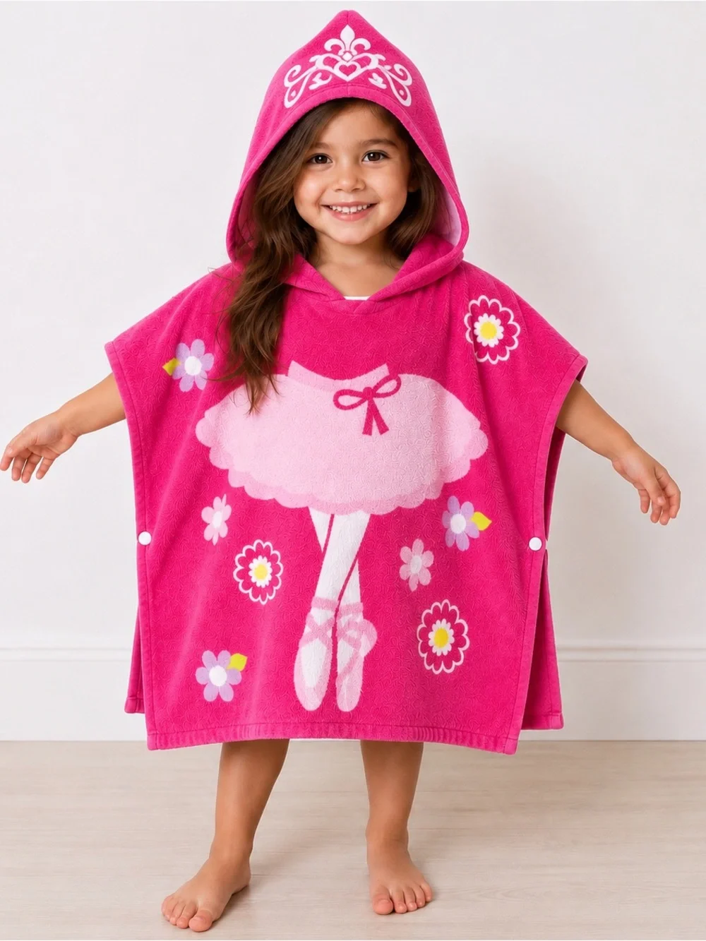 Girls' Hot Pink Ballerina Hooded Towel Poncho